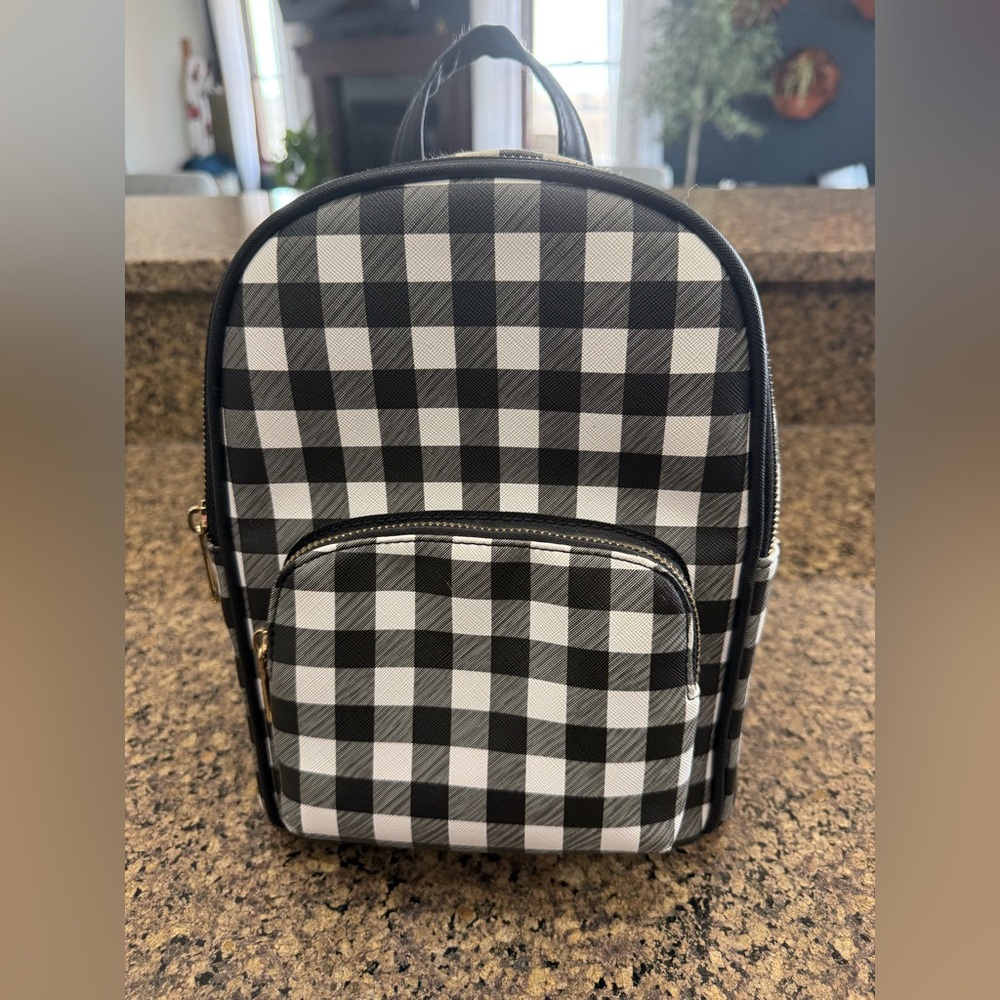Black and White Mini Checkered Backpack